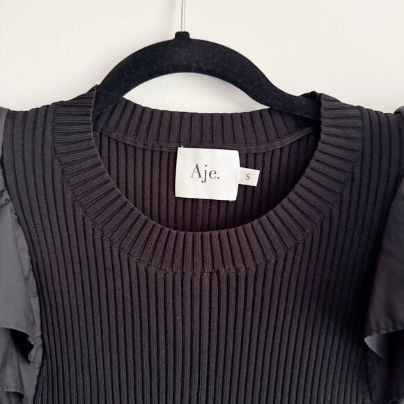 Aje Black Questa Puff Ruffle Sleeve Mini Dress Small - Picture 5 of 11
